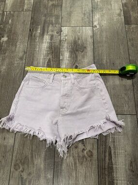 7 For All Mankind Light Lavender High-Rise Frayed Denim Shorts
